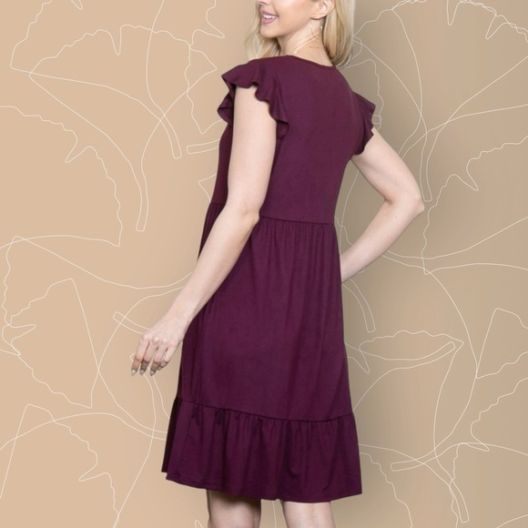 Boutique Ruffle Sleeve/Hem Dress w/Pockets Women’s M (8/10) Mulberry - Picture 2 of 13